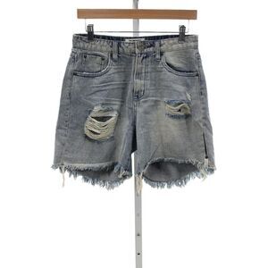One X One Teaspoon Women Cut-Off Colorblock Cotton Shorts Blue Size 27